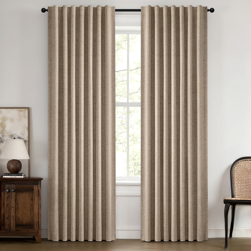 MIULEE 100% Blackout Linen Curtains 42 x 72 Inch Copper Brown 2 Panels