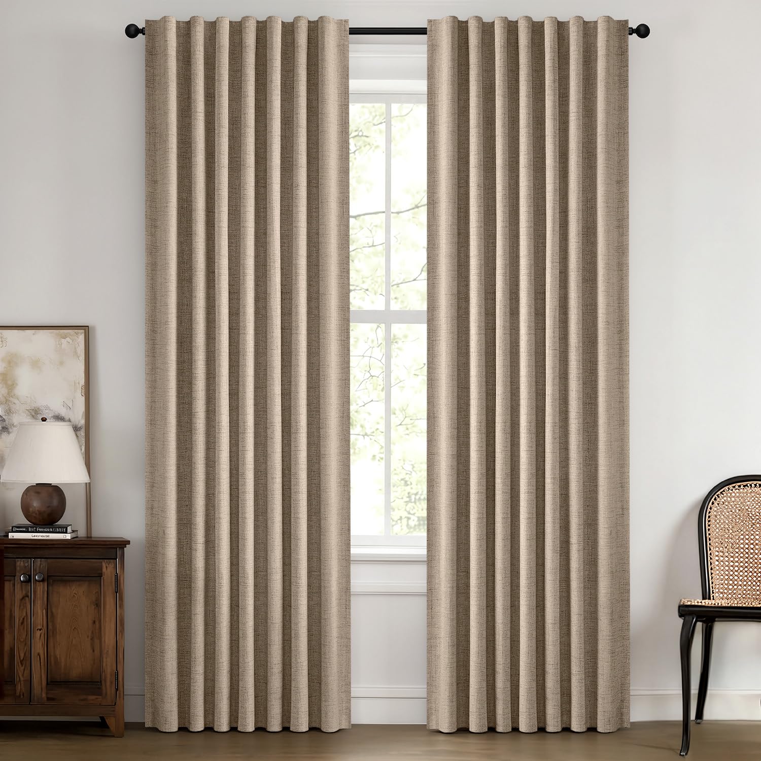 MIULEE 100% Blackout Linen Curtains 42 x 72 Inch Copper Brown 2 Panels