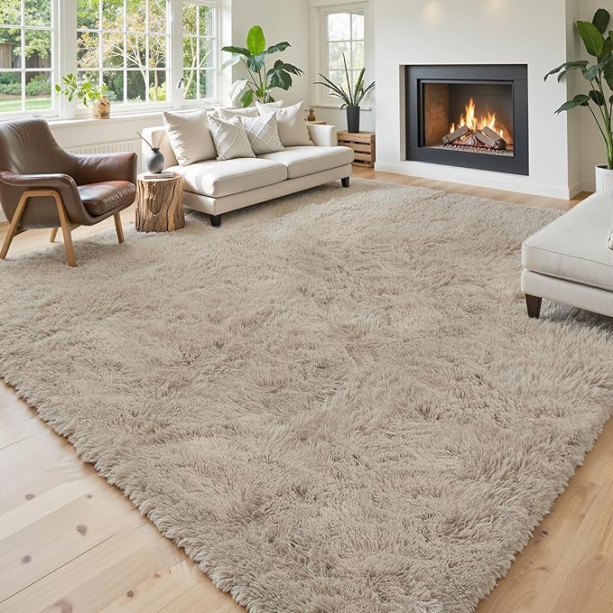 Area Rugs 9x12 Living Room, Shaggy Carpet Soft Plush Furry Bedside Rug Large Area Rugs for Bedroom Kids Girls Boys Home Decor Anti Slip(9 x 12, Beige)