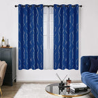 Deconovo Blackout Curtains, 52 x 72 Inch Drapes for Living Room with Wave Dots Silver Print, Soundproof Thermal Insulated Window Curtain for Bedroom Nursery, Set of 2, Machine Washable, Royal Blue