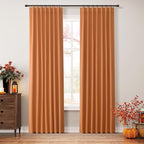 Guken Orange 100% Blackout Linen Curtains 84 Inch Length 2 Panels Set for Living Room Bedroom Back Tab Thermal Insulated Black Out Drapes Room Darkening Farmhouse Window Curtains 84 Inches Long