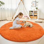 OLANLY Orange Round Rugs for Bedroom - Machine Washable, 9 ft Circle Area Rugs for Living Room, Soft and Fluffy Shaggy Carpet for Teen Girl and Boys, Nursery Rooms, Dorms, Home Decor Aesthetic