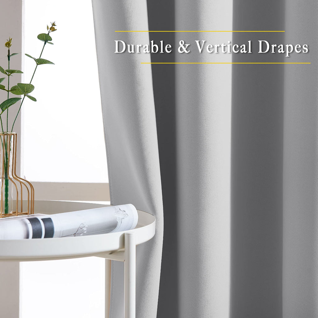 NICETOWN Blackout Silver Grey Curtains 90 inch Length - Triple Weave Energy Saving Thermal Insulated Solid Grommet Blackout Draperies for Bedroom/Living Room (1 Pair, W52 x L90)