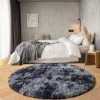 ONASAR Tie-Dyed Dark Grey Round Area Rug 4ft, Ultra Soft Bedroom Circle Rugs for Kids Girls Boys Teen, Fluffy Plush Shaggy Carpet Floor Mats for Nursery Dorm Living Room Office Home Decor