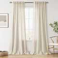 Nanspring Vanilla Linen Curtains 102 Inches Long for Living Room Light Filtering Semi Sheer Curtain Back Tab Modern Farmhouse Decor Floor to Ceiling Coastal Drapes for Bedroom 52x102, 2 Panels