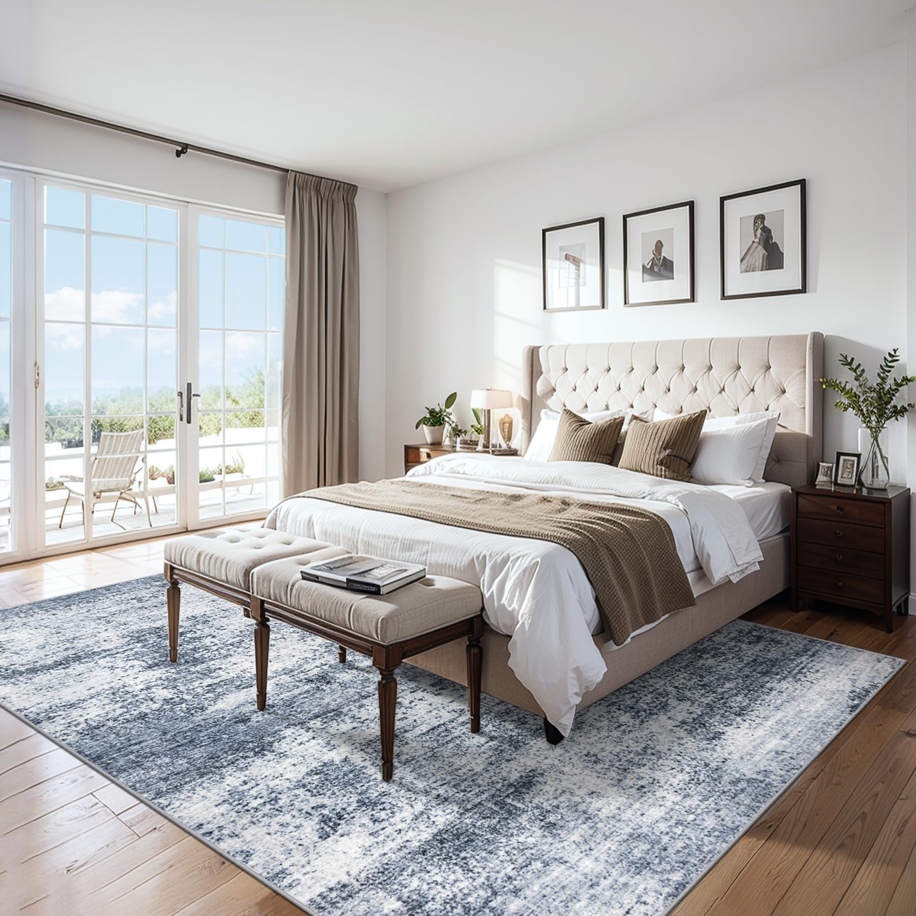 PLHXFR 8x10 Area Rug Living Room: Abstract Washable Carpet Grey Blue