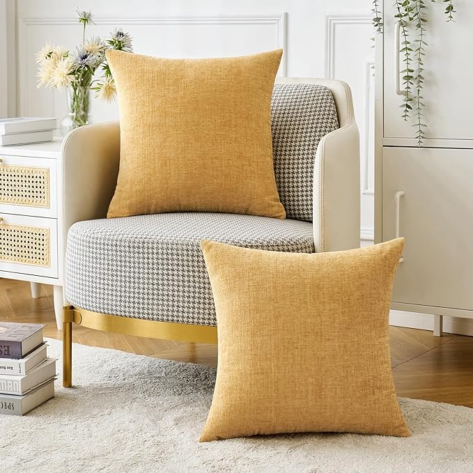 MIULEE Soft Chenille Throw Pillow Covers Gold 20x20 Inch Pack of 2
