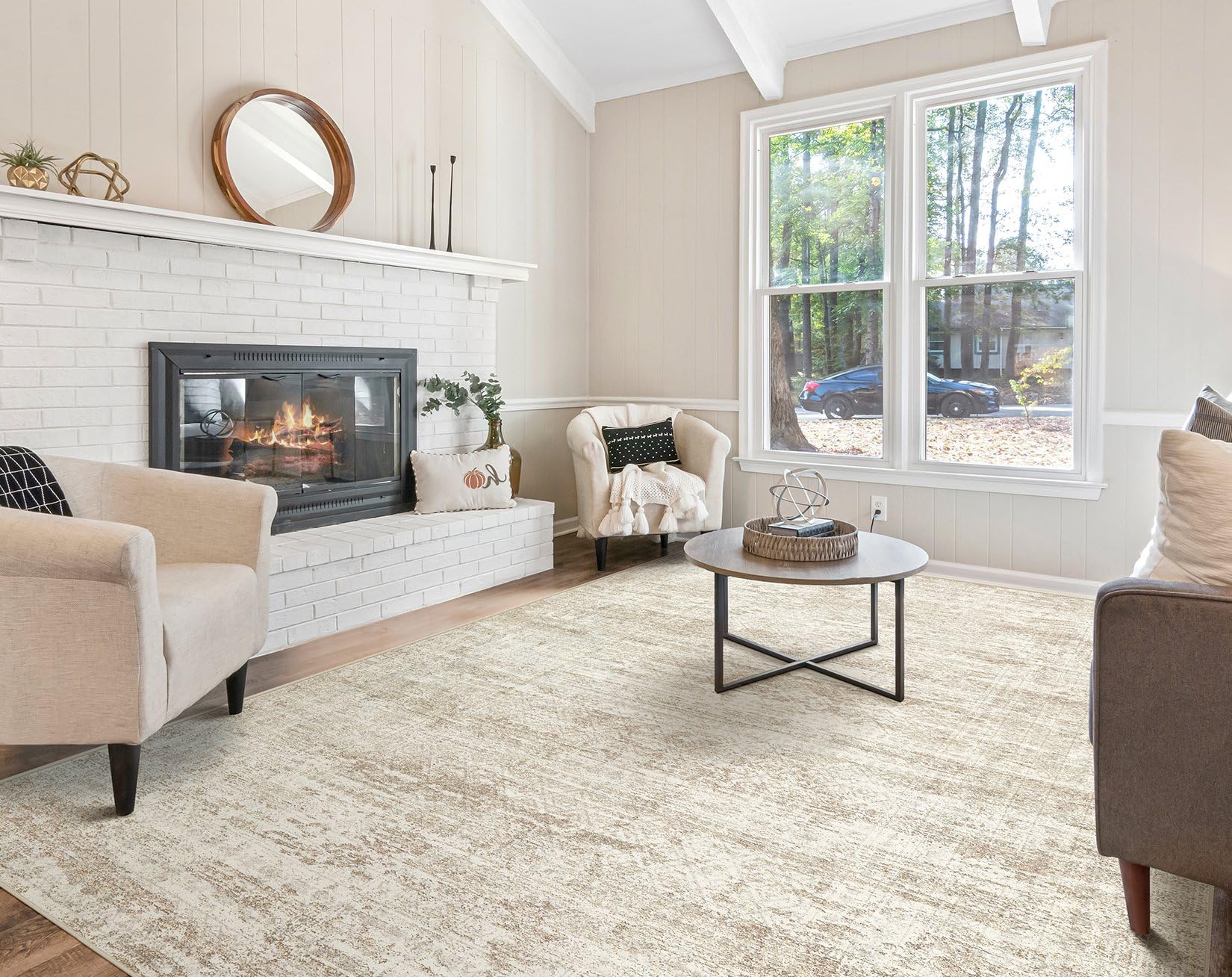 UERMEI 10x12 Area Rug Living Room Rugs - Washable Neutral Modern Abstract Soft Thin Rug Indoor Floor No Slip Rug Carpet for Bedroom Under Dining Table Home Office Decor - Beige/Brown