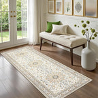 Hallway Runner Rug Non Slip - Washable 2.6x8 Kitchen Rugs for Living Room, Low-Pile Soft Bedroom Rug Indoor Floor Stain Resistant Carpets for Entryway, Laundry, Bathroom Beige