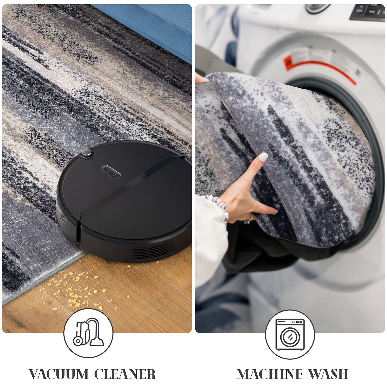 Lansny Modern Abstract Runner Rug 3x10, Grey Black Multi Washable Kitchen Runner Non-Slip Soft Hallway Rug Runner Thin Print Faux Wool Carpet for Entryway Bedroom Laundry Room Indoor Home Office Decor