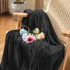 inhand Black Fleece Twin Blanket, Super Soft Flannel Cozy Blankets for Adults, Lightweight Leaves Pattern Fuzzy Blanket for Couch Sofa Bed Office, Warm Plush Blankets for All Season, 60x90 Inches