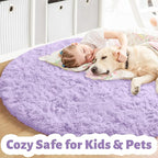 Amdrebio Light Purple Circle Round Rugs 4Ft for Girls Bedroom, Fluffy Fuzzy Area Rugs for Kids Room Decor Aesthetic, Soft Cute Furry Plush Shaggy Lavender Carpet for Living Room, Baby Nursery, Dorm