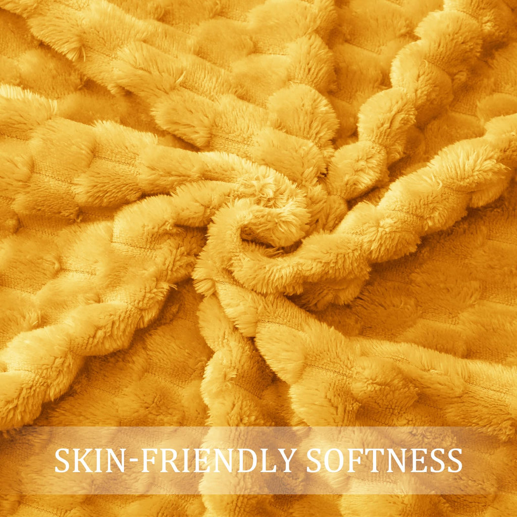 Exclusivo Mezcla 3D Fleece King Size Blanket for Bed, Mustard Yellow