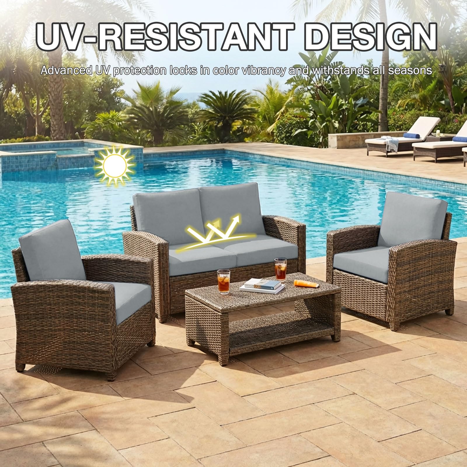 hyha 8Pcs Patio Cushion Covers, Stretch Outdoor Couch Cushion Covers