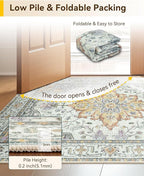 RELEANY Area Rugs Square 8ft Washable Non-Slip, Floral Vintage Distress Print Pattern Medallion Carpet for Living Room Bedroom Dining Room, Light Yellow Carbon Grey Orange