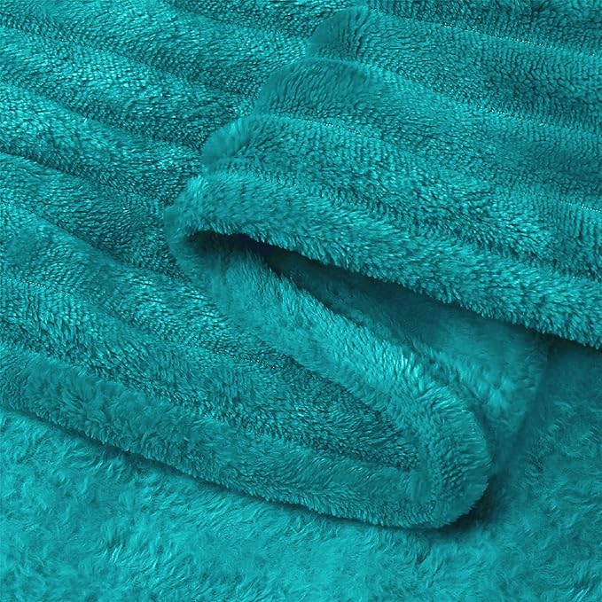 BEDELITE Ribbed Jacquard Ocean Blue Fleece Twin Blanket for Bed, 60x80 Inch