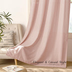 NICETOWN Linen Light Pink Sheer Curtains for Girls Room, Thick Flax Small Window Treatments Semi Sheer Privacy Assured with Light Through for Bedroom/Living Room, W55 x L84, 2 Panels