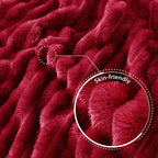 Exclusivo Mezcla King Size Flannel Fleece Blanket, Super Soft Striped Jacquard Bed Blanket, Lightweight Fuzzy Cozy for All Seasons, 90x104 Inches, Deep Red