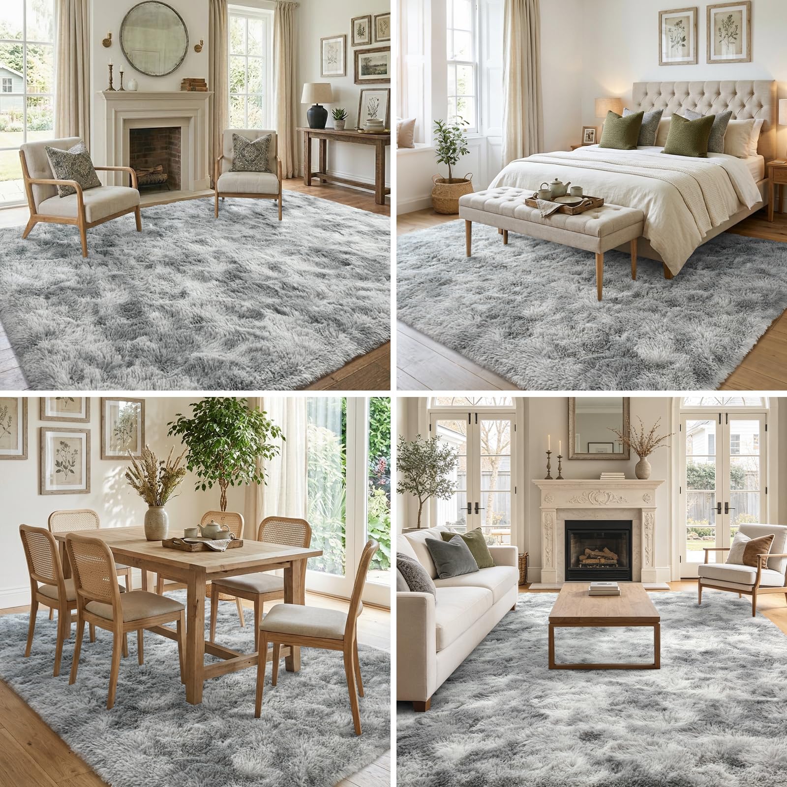 5x8 Ft Large Shag Rugs for Living Room, Tie Dyed Ultra Soft Fluffy Furry Area Rugs for Bedroom Indoor Floor, Aesthetic Carpet for Kids Home Decor (Light Grey)