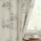 Yakamok Grey Floral Linen Curtains for Living Room 84 Inches Long,Printed Floral Curtains Farmhouse Grommet Bedroom Curtain 2 Panels
