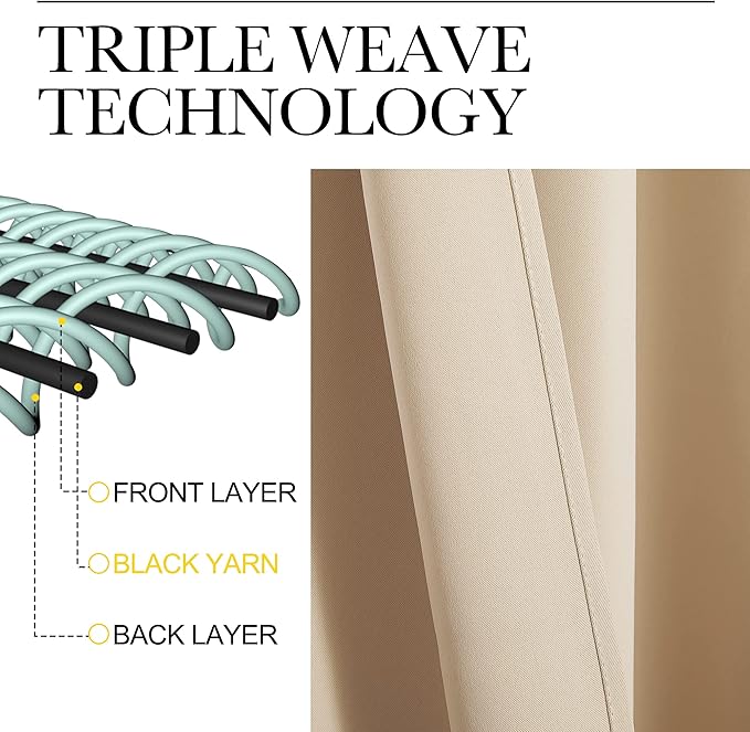 NICETOWN Room Darkening Curtains for Bedroom - Triple Weave Home Decoration Thermal Insulated Solid Drapes for Kitchen (Biscotti Beige, Set of 2 Panels, 52 x 72 Inch)