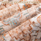 SERISSA Area Rug 3x5 Boho Peach Cream Rugs for Bedroom, Washable Kitchen Rugs Non-Slip, Ultra Soft Print Distressed Vintage Entry Rug Low-Pile Throw Rug Carpet for Nursery Living Room Dorm Decor