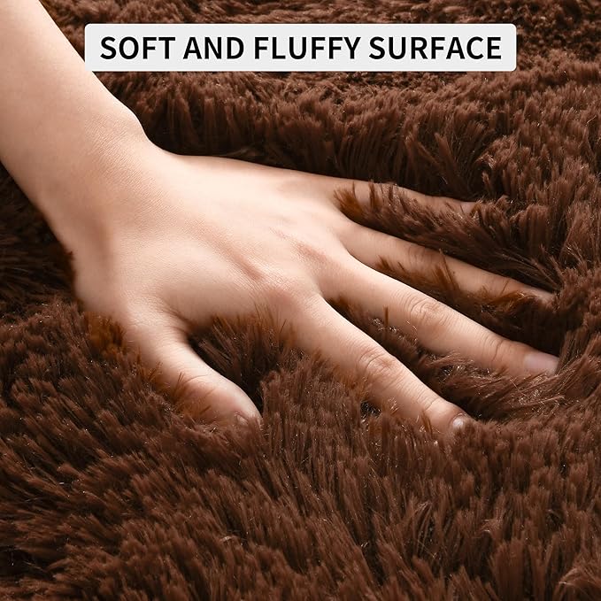 Tepook 5x8 Brown Area Rugs for Living Room Bedroom, Soft Fluffy Plush Shaggy Girls Boys Kids Room Rug, Shag Upgrade Non-Slip Throw Carpet for Dorms Nursery Classroom Home Decor