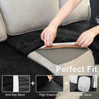 ANARACHON Leather Look Couch Cushion Covers Sofa Seat Slipcovers Sets Couches Furniture Protector for Sectional Armchair Loveseat Pets Kids Stretch Spandex Fabric (3 Cushion Sofa, Black)