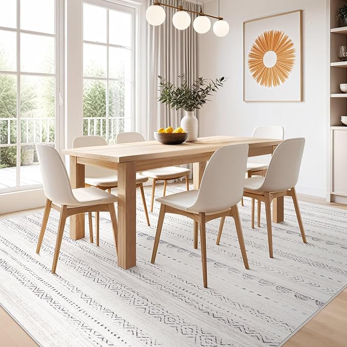 Nakagishi 9x13 Area Rugs Living Room: Washable Boho Large Neutral Soft Farmhouse Rug Stain Resistant Modern Moroccan Non-Slip Indoor Carpet for Bedroom Nursery Kids Playroom Office Dining Room- Grey