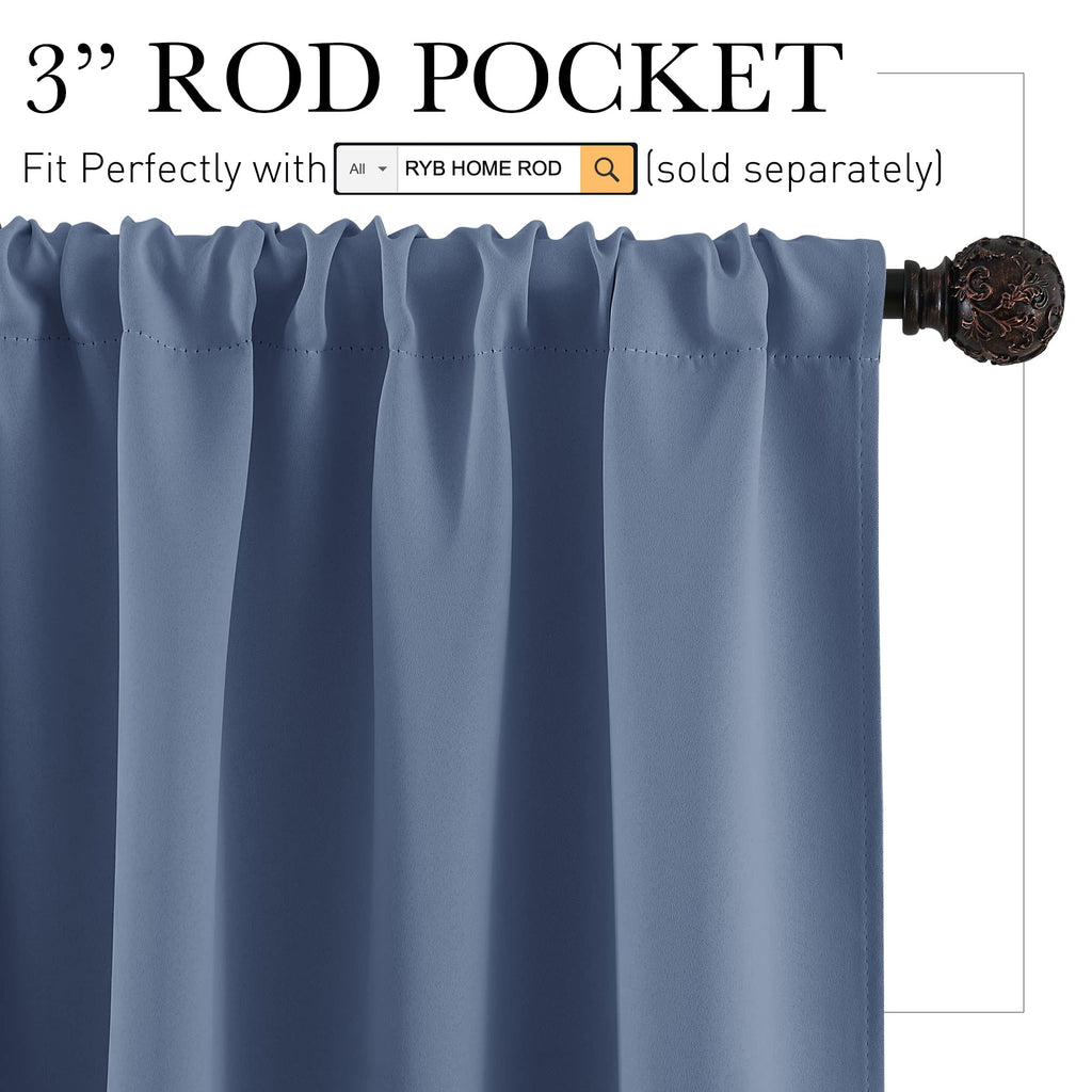 RYB HOME Short Blackout Curtains for Bedroom, Room Darkening Insulated