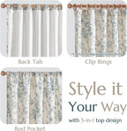 jinchan Lined Linen Blend Curtain Floral Curtains for Living Room 96 Inches Long Blue Peony Flower Printed Curtain Rod Pocket Back Tab Farmhouse Patterned Drapes Bedroom Window Curtains Set 2 Panels