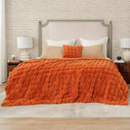 Cozy Bliss Faux Fur Throw Blanket for Bed King Size, Bubble Plush Blanket, Fuzzy Soft & Thick Blanket for Fall Bed Sofa Living Room, 108x90 Inches Halloween Burnt Orange