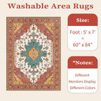 SERISSA 5x7 Washable Non Slip Boho Area Rug for Living Room，Orange