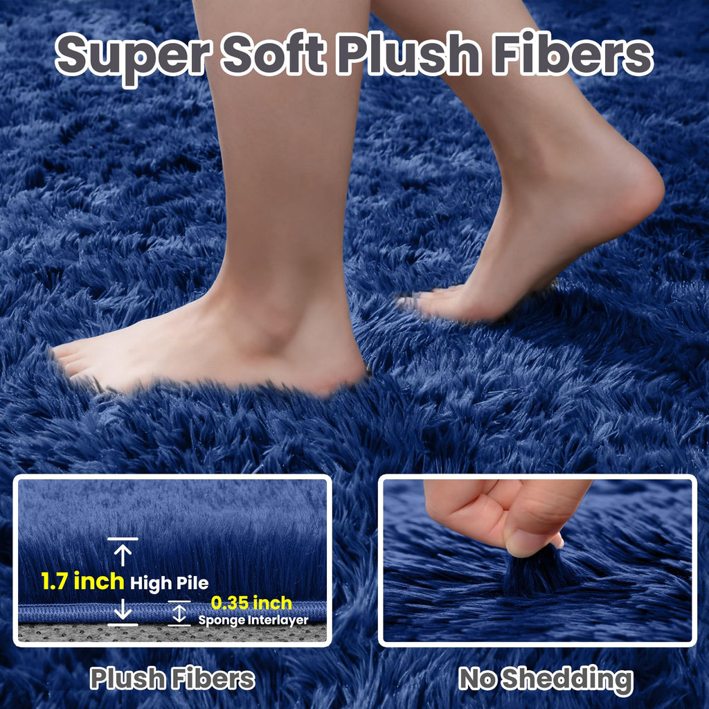 5x8 Fluffy Shag Area Rugs for Living Room Bedroom: Soft Plush Carpet Blue