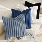 decorUhome Fall Faux Fur Throw Pillow Covers 18x18 Set of 2 Grey Blue