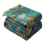 MSGKV Boho Throw Blanket 50"x60" Cotton Throw for Couch Sofa, Floral Quilt