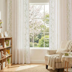 jinchan Evelyn Embroidered Linen Curtains for Living Room Farmhouse Floral Curtains for Bedroom Semi Sheer Light Filtering Window Drapes Rod Pocket Back Tab 2 Panels W50 x L96 Sage Green