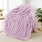 Exclusivo Mezcla Fleece Throw Blanket for Couch, Super Soft Striped Jacquard Bed Blanket, Lightweight Fuzzy Cozy for All Seasons, 50x60 Inches, Lilac Purple