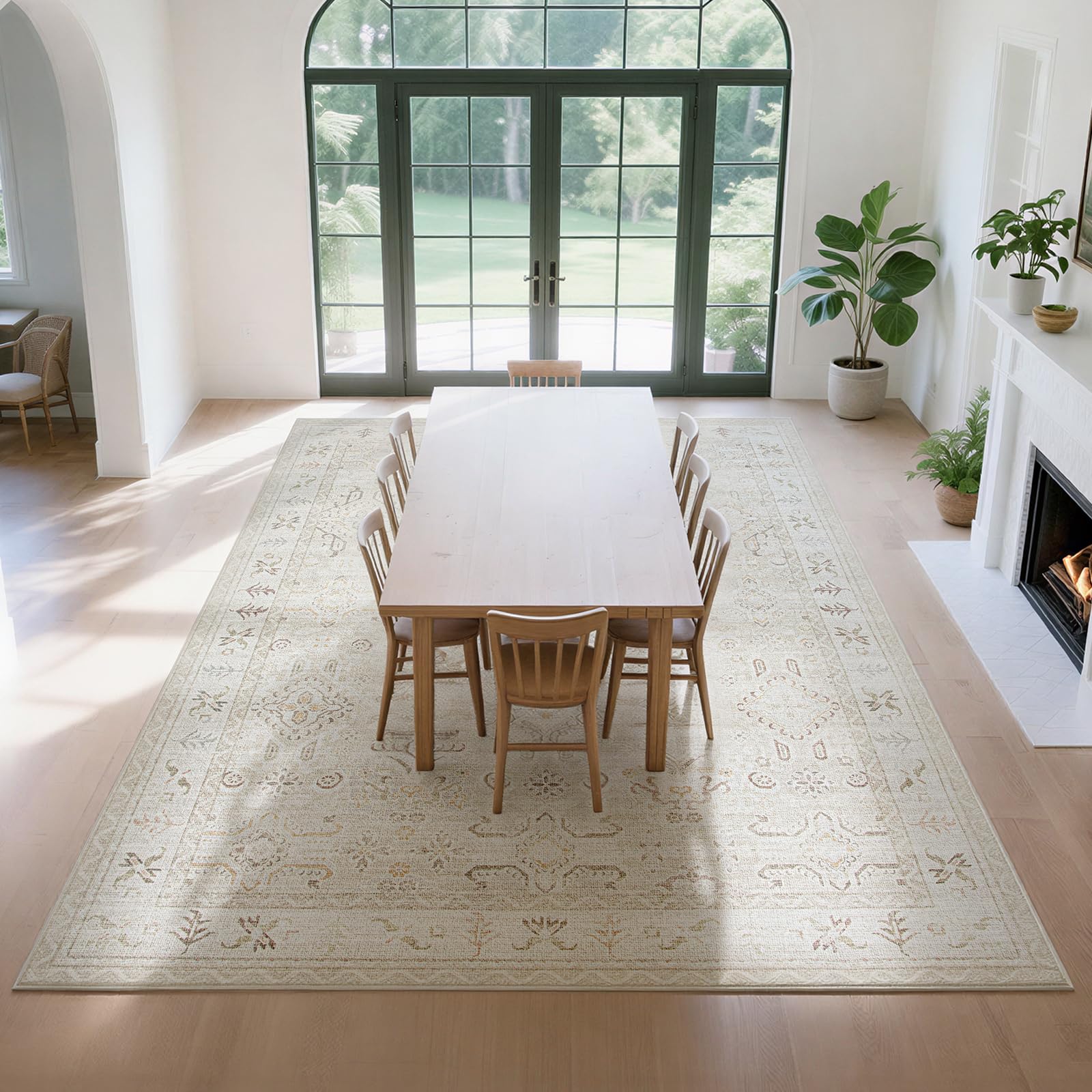 8x10 Washable Area Rugs for Living Room,Bedroom,Dining Room - Retro Beige