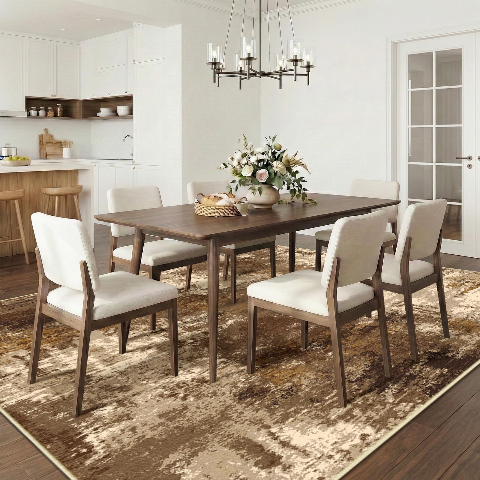 RELEANY Washable 5'x7' Abstract Area Rug for Living Room Brown Tan
