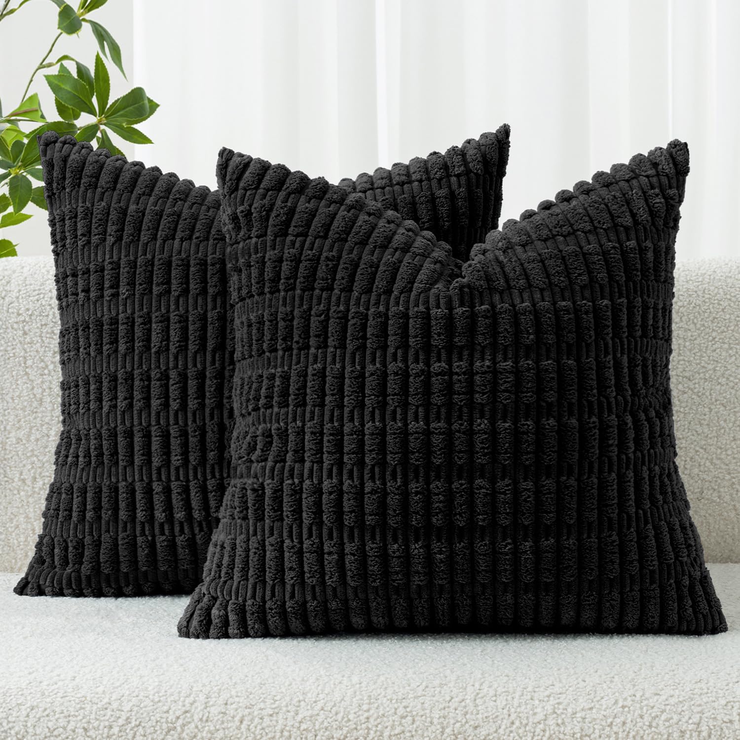 MIULEE Euro Sham Corduroy Decorative Throw Pillow Covers 24x24 Black