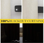 NICETOWN Natural Thick Linen Blend 100% Blackout Curtains 60" Long 2 Panels Set for Bedroom, 34" Wide, Rustic Grommet Thermal Insulated Flax Textured Full Blackout Window Draperies with White Liners
