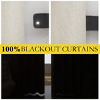 NICETOWN Natural Full Blackout Boho-Chic Linen Curtains 90 inch Long 2 Panels Set for Cafe Window, 34 inch Wide, Thick Linen Blend Drapes, Insulated Window Covers Draperies with White Backing