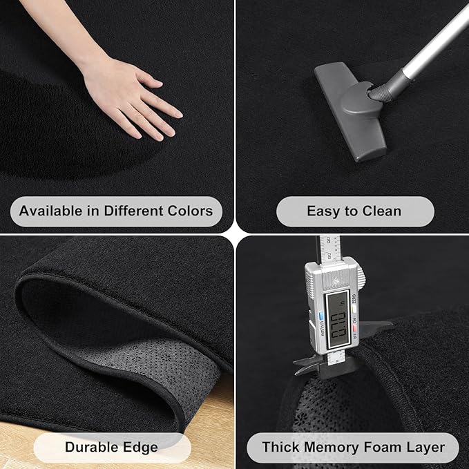 Amearea Black Round Area Rugs 6ft Washable Circle Rugs for Bedroom Living Room, Fluffy Indoor Thickened Memory Foam Rug, Non Slip Minimalist Circular Carpet for Kids Boys Girls Dorm Nursery Room Decor