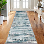 KOZYFLY Runner Rug 3x8 Modern Ombre Runners for Hallways, Washable Rugs for Bedroom Non-Slip Soft Stain Resistant Striped, Print Blue Abstract Carpet for Living/Laundry/Kid Room