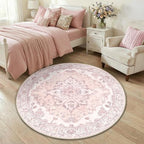 Area Rugs 4ft Washable Non-Slip, Floral Vintage Distress Print Pattern Medallion Carpet for Living Room Bedroom Dining Room, Pink Greypink Cute