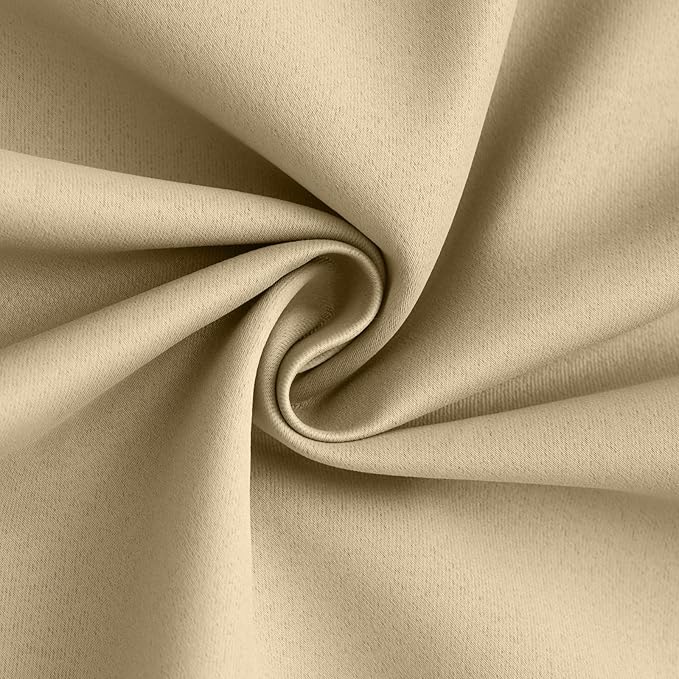Yakamok 100% Blackout Curtain Panels 72 inches Cold and Light Blocking Drapes for Nursery, 2 Thick Layers Thermal Insulated Draperies (2 Pieces, 50 Wide Each Panel, Beige Front with White Backing)