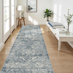 4x10 Washable Hallway Runner Rug - Wide Kitchen Runners Vintage Low Pile Carpet Soft Thin Floor Runner with Rubber Backing for Entryway Bedroom Living Room Home Decor (Blue)