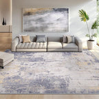 Washable Area Rugs 6'x9' Non-Slip Modern Abstract Soft for Living Room Entryway Bedroom Nursery, Print Pattern, Purple Grey Cream Yellow