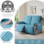 TAOCOCO 100% Waterproof Loveseat Recliner Cover, Non Slip Split Recliner Couch Cover with Elastic Straps, Washable Reclining Sofa Cover Furniture Protector for Kids, Pets(2 Seater, Sky Blue)
